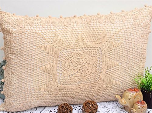 XIULIHUI Vintage Handmade Hollow Out Pillow Cover Crochet Pillow Sham for Bed 1 Piece (20x30 inches)