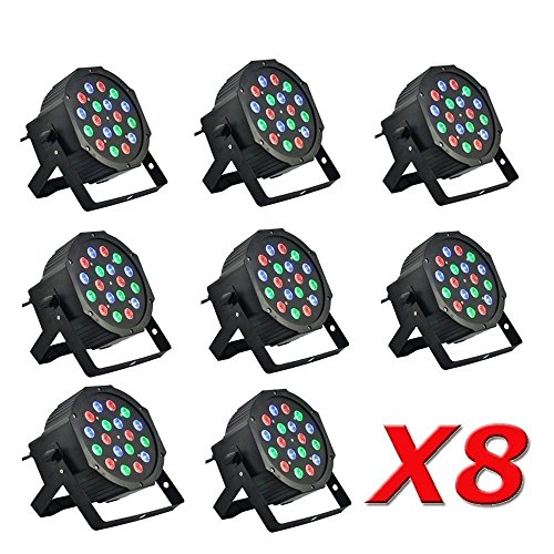 8 Piece Up-Lighting - Full RGB Color Mixing LED Flat Par Can - 18 LEDs per light - Red, Green and Blue color mixing - Up-Lighting - Stage Lighting - Dance Floor Lighting - Adkins Professional Lighting