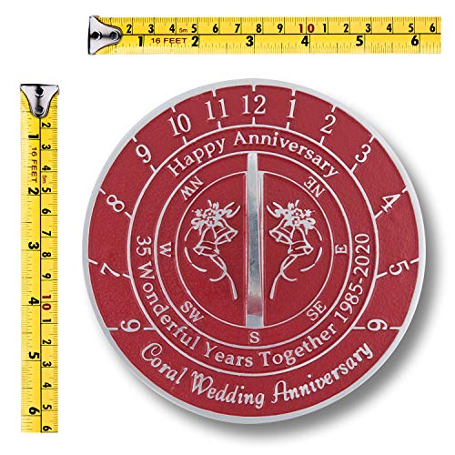 The Metal Foundry 35th Coral 2020 Wedding Anniversary Sundial Gift. Solid Recycled Metal Gift Idea is A Great Present for Him, Her, Parents, Grandparents Or Couple On 35 Years of Marriage