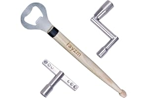 Rayzm Standard Drum Key, Continuous Motion Speed Key and Drumstick Beer Bottle Opener, Novelty Gift for Drummers (Pack of 3)