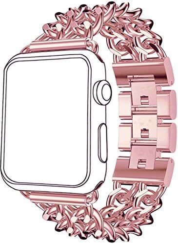 SELLERS360 Stainless Steel iWatch Metal Band for Apple Watch Band 38mm / 42mm with Flexible Chains Style Bracelet Strap (Rose Pink, 42mm)