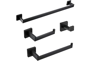 BAGNOLUX Bathroom Hardware Set 4 Pieces, Bath Towel Holder Set SUS304 Stainless Steel, Towel Bar Rack Set for Wall Mounted, Square Bathroom Accessories Set Fixture Heavy Duty Matte Black