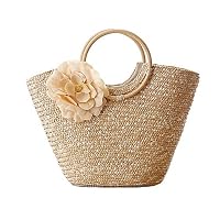 Agordo Womens Straw Handbag Flower Woven Summer Beach Messenger Tote Bag Basket Sho W9