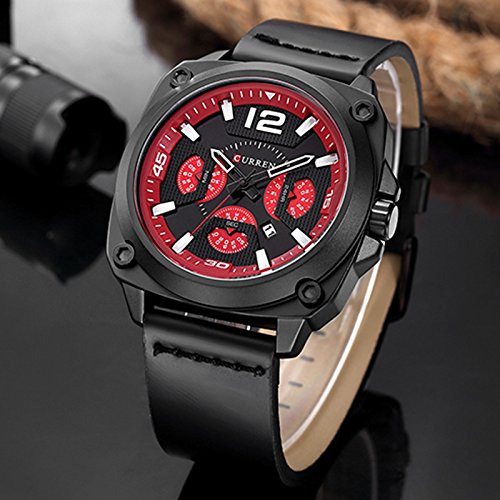 CURREN Hombres Top Brand Luxury Quartz Relojes Deportes Quartz-Watch Correa de Cuero Military Watch Negro - Imagen 4