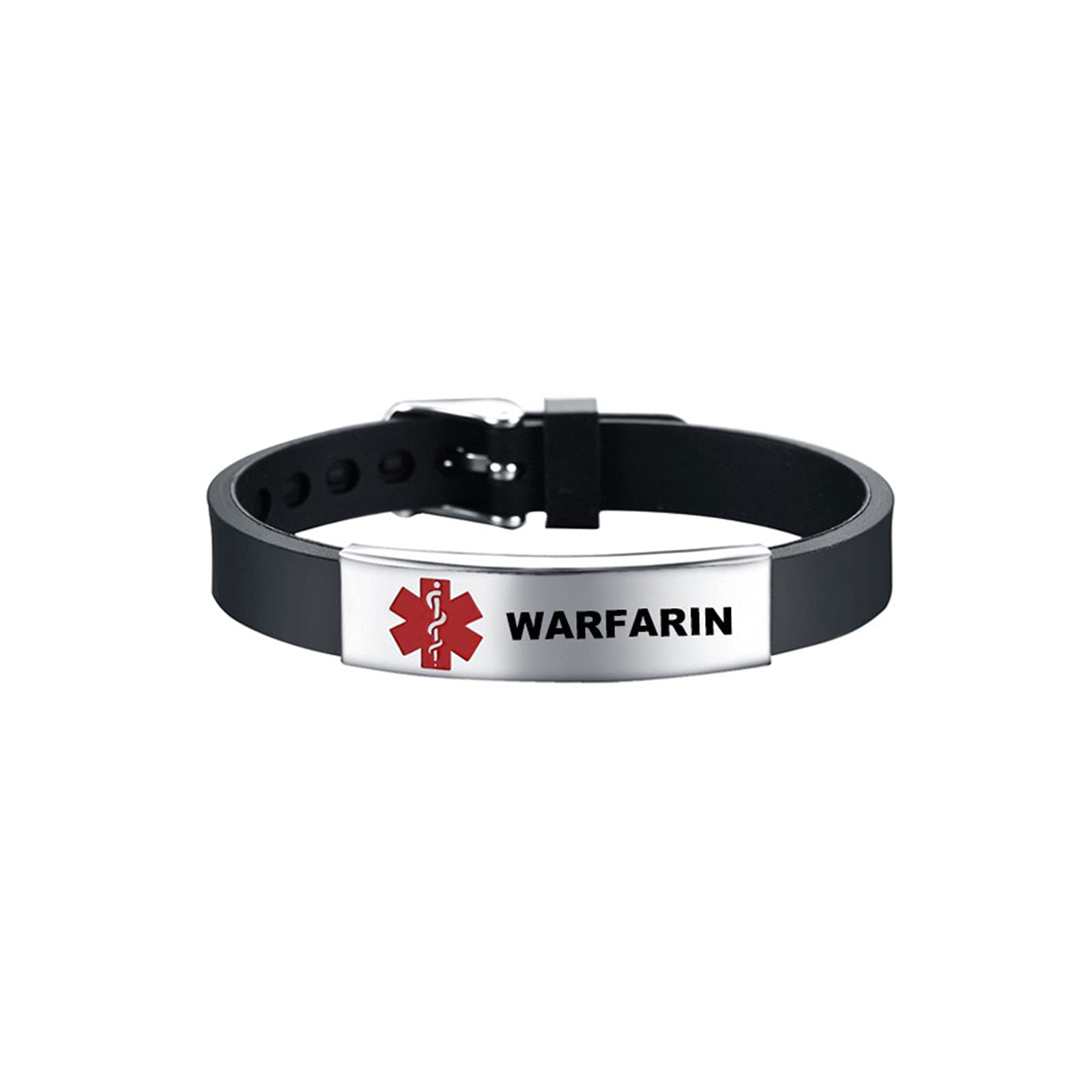 KunBead Jewelry WARFARIN Medical Alert Bracelets for Women Adjustable Stainless Steel Silicone Emergency Awareness Medical ID Bracelet