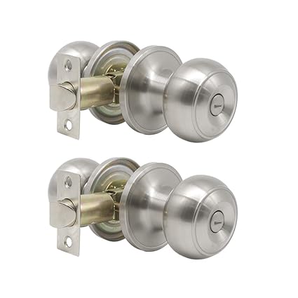 2 Pack Probrico Privacy Door Lock Storage Room Bathroom Keyless Door Knobs With Lock No Keys Lockset Round Knob Set Brushed Satin Nickel Privacy