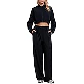 Airfree Tall Women's 2 Piece Outfits Spring Airport Cropped Hoodie Long Wide Leg Pants Sets Travel Lounge Sets Work Sweatsuit