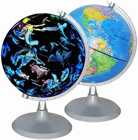 Timy Illuminated World Globe Night View Constellations Nightlight Globe for Kids - 2 in 1 Educational Learning Desktop Globe for Children, Student