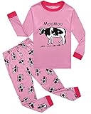Family Feeling Cow Little Girls' 2 Piece Pajamas Set 100% Cotton Toddler Sleepwears Size 4 Years Pink