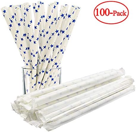 Giftgarden Biodegradable Paper Straws Individually Wrapped Bulk Drinking Straw for Smoothies, Coffee, Juice, Soda, Home, Parties, Celebration, 100PCS