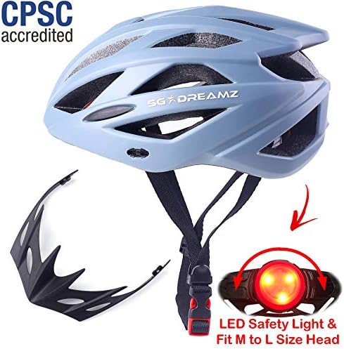 Adult Helmet with LED Light and Detachable Visor – Bicycle Cycling Mountain Bike Helmet for Men and Women - Adjustable Dial for Head Size 21.6" to 24" (M to L) – CPSC Certified