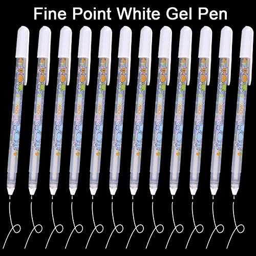 Dyvicl White Ink Pens - 12-Piece Fine Point Tip White Gel Pens for Black Paper Drawing, Illustration, Rocks Painting, Adult Coloring, Sketching Pens for Artists and Beginner Painters