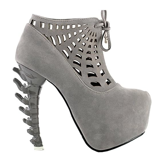 SHOW-STORY-Grey-Punk-Design-High-Heels-Spider-Web-Womens-High-top-Bone-High-Heel-Platform-Ankle-BootsLF80643GY387USGrey