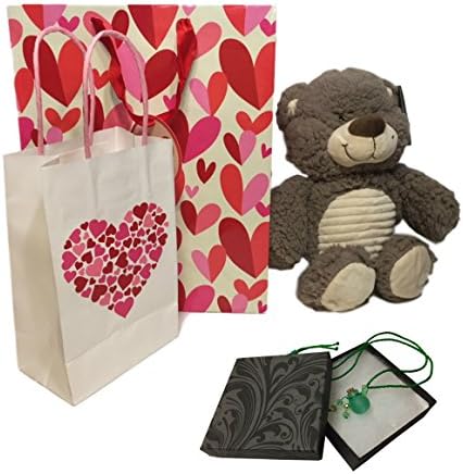 Valentines Day Gifts for Girls Set, 14 Inch Plush Teddy Bear, Cute Glass Pendant Necklace, Gift Bags &amp; Cards - The Best Valentine's Day Gifts for Girlfriend, Mom, Sister, Wife, Daughter (Medium Green)