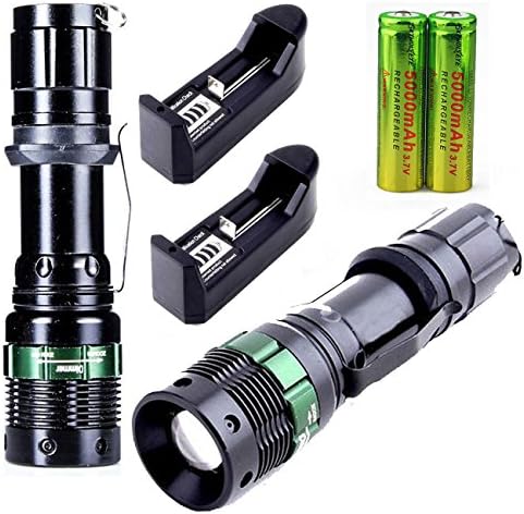 2 set of 2000 Lumens Zoomable CREE XM-L T6 LED 18650 Flashlight Torch w/ Battery and Charger