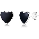 SLUYNZ Solid 925 Sterling Silver Black Heart Earrings Studs for Women Teens 8MM Heart Studs Earrings