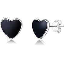 SLUYNZ 925 Sterling Silver Black Heart Earrings Studs for