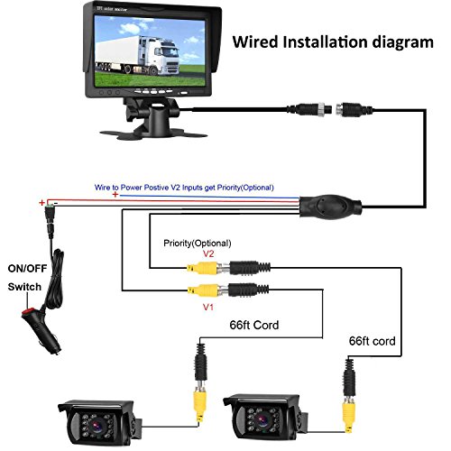 LeeKooLuu HD 720P Dual Backup Cameras and 7'' TFT Monitor System for RV/Van/Trailer/Truck/SUV/Bus/Motorhome IP68 Waterproof Night Vision Plug to Cigaratte Lighter/Single Power
