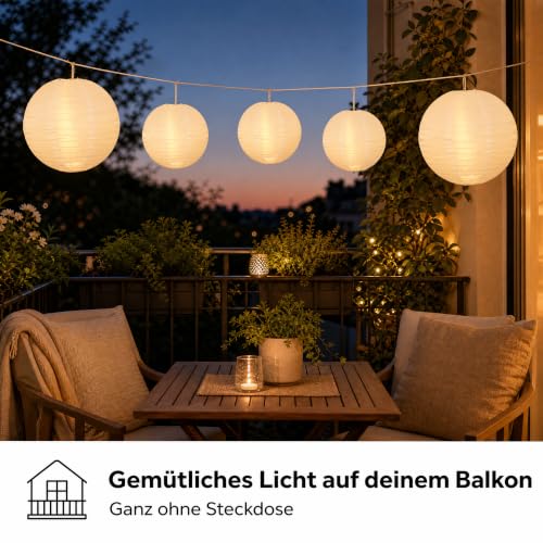Hellum Lanterns Outdoor Weatherproof Set of 7 with Warm White LED and Battery, 1 x Diameter 30 cm, 3 x Diameter 25 cm, 3 x Diameter 20 cm, White Lanterns with Remote Control, Lanterns for Outdoors, LED Lanterns, Outdoor Wedding Decoration 150889