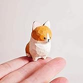 INF-STAR 2' Cute Small Hand Carved Cream French Bulldog Figurine, Natural Solid Wood Yellow French Bulldog Statue, Unique Gift for French Bulldog Lovers Pet Owners (Orange/White)