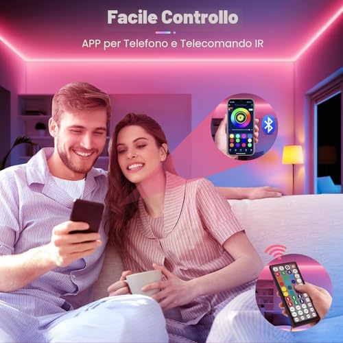 Realky LED Strip, 20 m RGB Bedroom Lights, Bluetooth APP Controlled Multicolour LED Strips, Fancy Led Strip LED Music Synchronises for Decorating Stairs, Parties, Kitchen Home, Gaming Room
