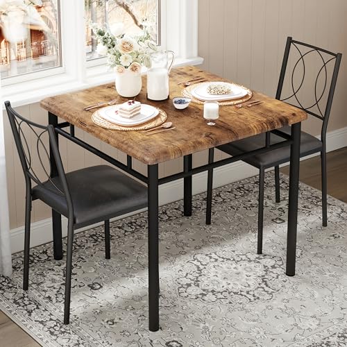 Garvee Dining Table Set for 2, Small Kitchen Table with Upholstered Chairs, Far…