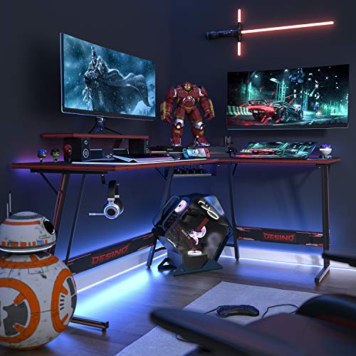 DESINO L Shaped Gaming Desk Computer Corner Desk PC Writing Table Gamer Workstation for Home Office, Black - Image 4