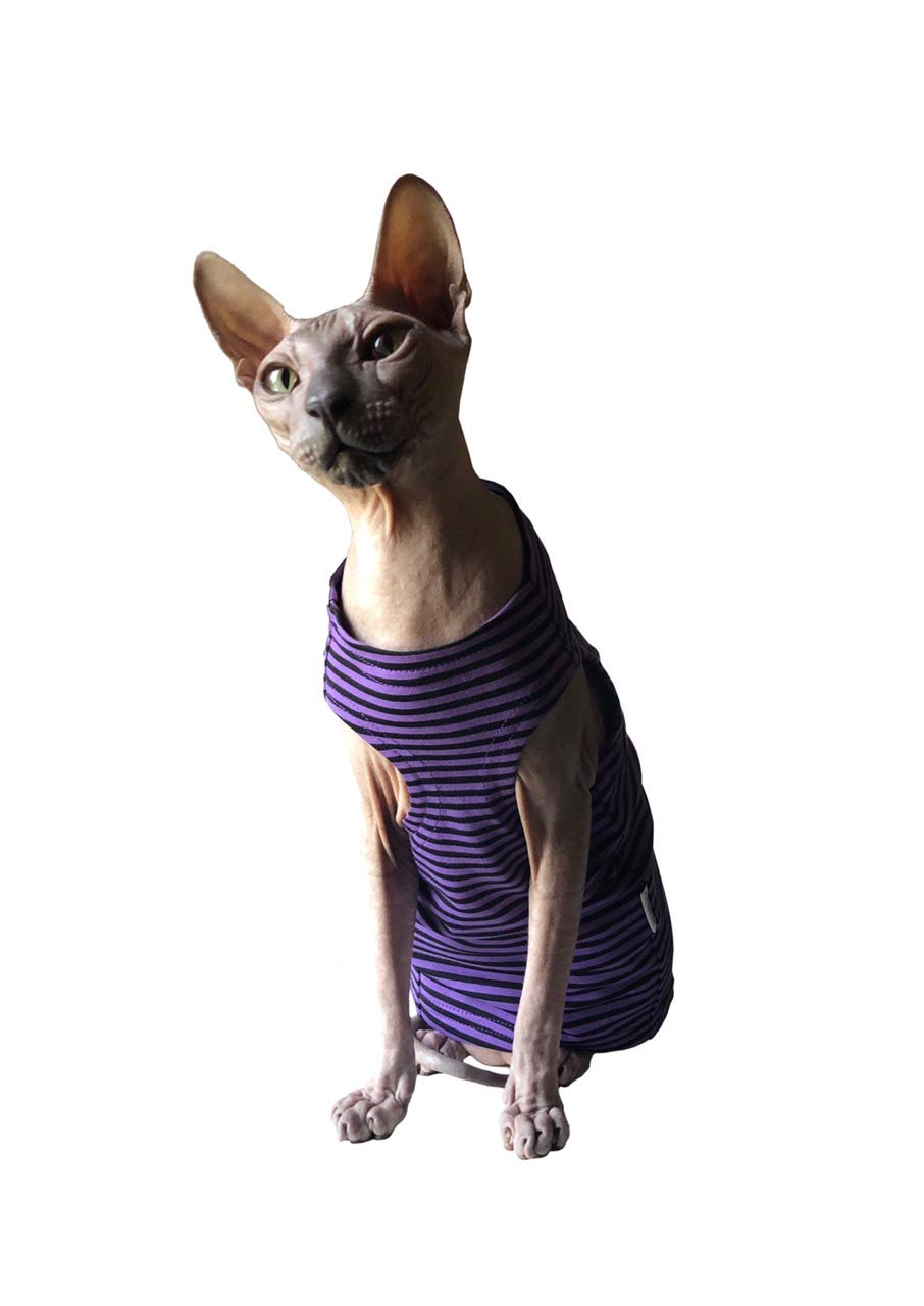 Kotomoda Cat wear Tank Purple - Black Stripes (L)