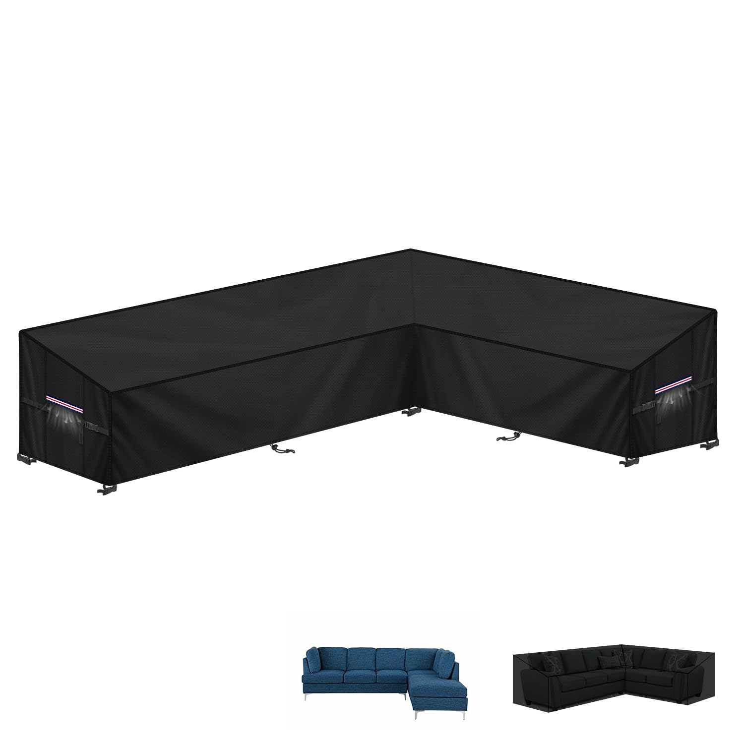 LAMUNI Garden Sofa Cover Outdoor Corner Sofa Cover L-Shape Garden Furniture Covers 420D Oxford Rattan Corner Furniture Cover Waterproof Outdoor Rattan Sofa Covers for Outside, 260x180x90x80/60cm