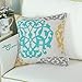 CaliTime Canvas Throw Pillow Cover Case for Couch Sofa Home Decoration Three-Tone Floral Compass Geometric 18 X 18 Inches Turquoise/Yellow/Gray