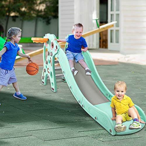 Naice Kids Slide, Upgraded Toddler Climber Slide, Sturdy Frame with Basketball Hoop, Indoor Outdoor Playground Toy, Kids Gift