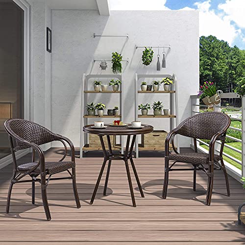 PURPLE LEAF French Patio Bistro Set Rattan Aluminum 3 Pieces with