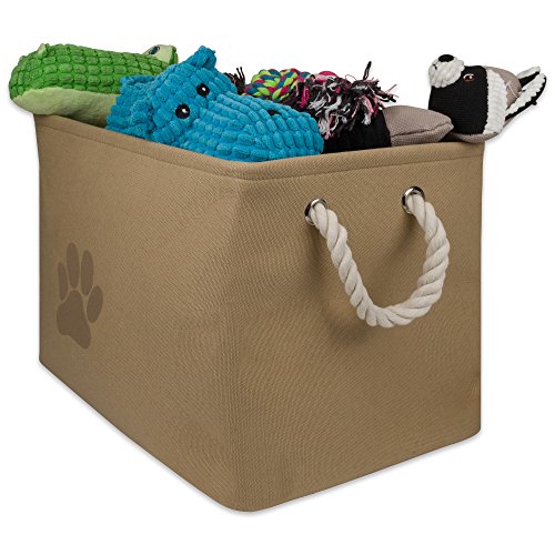 DII Bone Dry Medium Rectangle Pet Toy and Accessory Storage Bin, 16x10x12", Collapsible Organizer Storage Basket for Home Dcor, Pet Toy, Blankets, Leashes and Food-Taupe Paw Print