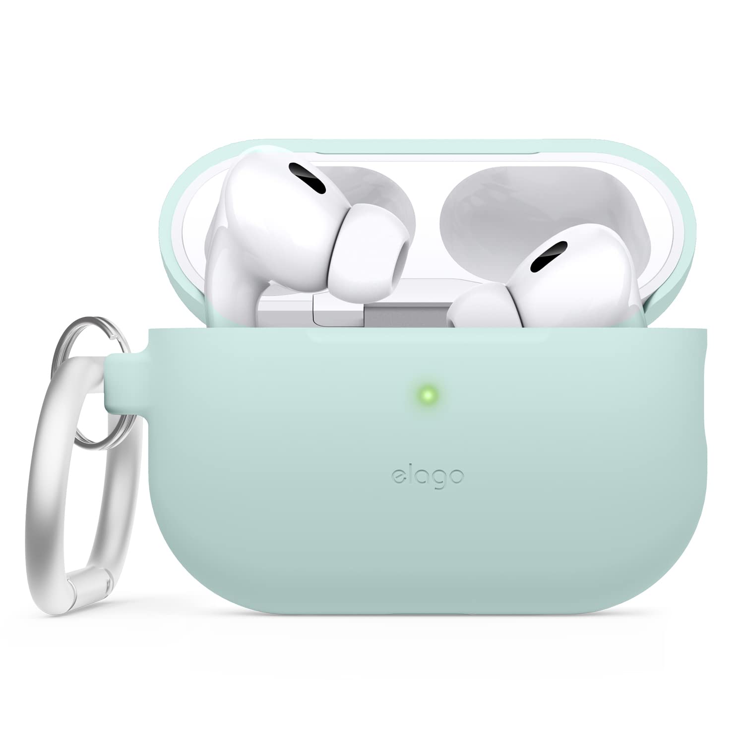 elago Silicone Case Compatible with Apple AirPods Pro 2nd Generation Case Protective Case with Keychain, Front LED Visible, Supports Wireless Charging (Mint) — image 1