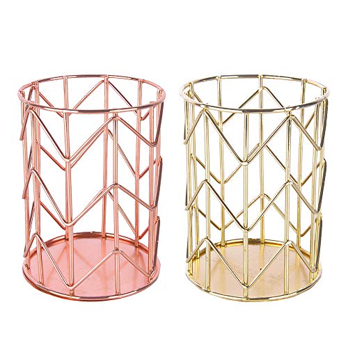 Cehomi Wire Metal Pencil Holder. Desk Organizer for Office, Home & School. Set of 2, 1 Rose Gold & a Gold Pencil Holder.