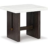 Signature Design by Ashley Burkhaus Modern End Table with Marble Top, White & Dark Brown