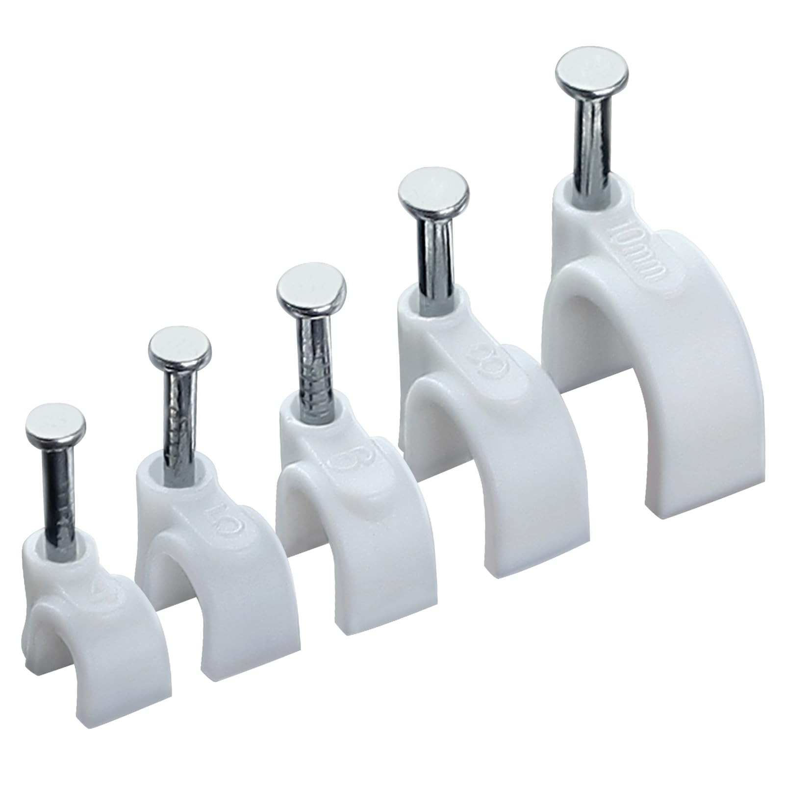 GOLD DEER 500pcs Cable Clips with Steel Nails White 4mm 5mm 6mm 8mm 10mm Round Wire Clips Wire Clips Cord Clips Ethernet Cable Clips Cable Wire Clips Coax Cable Clips Cable Cord Clips