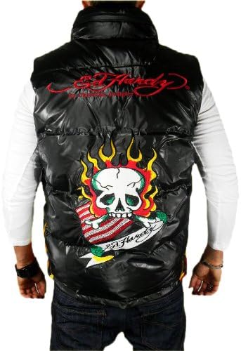 Amazon 新品 激安 エドハーディー By クリスチャン オードジェー Ed Hardy By Christian Audigier メンズ ダウンベスト ダウンジャケット 黒 白 S M L Puffer 中綿入りジャンパー M 黒 ベスト 通販
