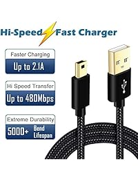 Mini USB Cable de carga 6.6 ft para PS3 driver, GoPro Hero 3 +, HD, reproductores de MP3, Garmin Navegador Gps Nuvi, PDAs, Premium de nailon trenzado USB 2.0 tipo A a mini B Cable macho Cable Cargador de Sony Playstation 3