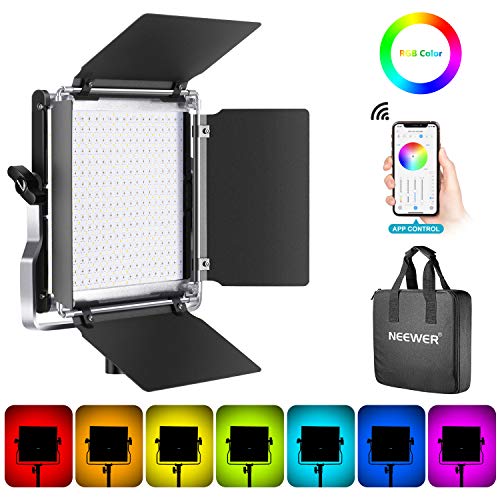 Neewer-480-RGB-Led-Light-with-APP-Control-480-SMD-LEDs-CRI953200K-5600KBrightness-0-1000-360-Adjustable-Colors9-Applicable-Scenes-with-LCD-ScreenU-BracketBarndoor-Metal-Shell-for-Photography