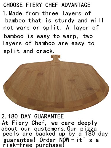 Fiery Chef 19.7-inch x 12.6-inch Premium Natural Solid Three Layers Bamboo Pizza Peel, Paddle for Homemade Pizza and Bread Baking