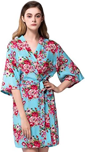 Isoft Women's Short Kimono Robe, Bridesmaid robes and gift Standard Size Light Blue