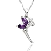 Crystalline Azuria Fairy Tinkerbell Pendant Necklace with Zirconia Crystals 18K White Gold Plated 18 inches for Women