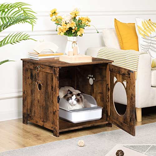 HOOBRO Litter Box Enclosure, Wooden Side End Table, Cat Litter Box Furniture Hidden with