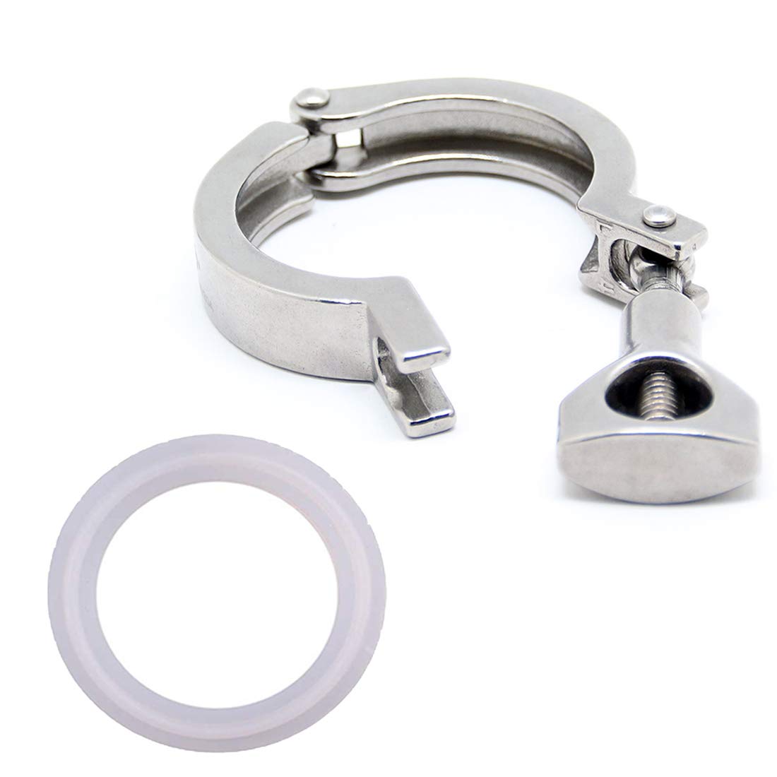 QiiMii Stainless Steel 304 Single Pin Heavy Duty Tri Clamp with Wing Nut for Ferrule TC 1.5" with 1 pc Silicone Gasket