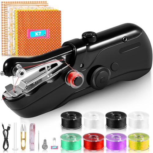 Photo 1 of Handheld Sewing Machine, Battery Operated Mini Sewing Machines for Beginners, Fast Stitching Electric Hand Sewing Machine with Accessory Kit, Hand Stitching Machine for DIY Fabrics Clothes Home Travel