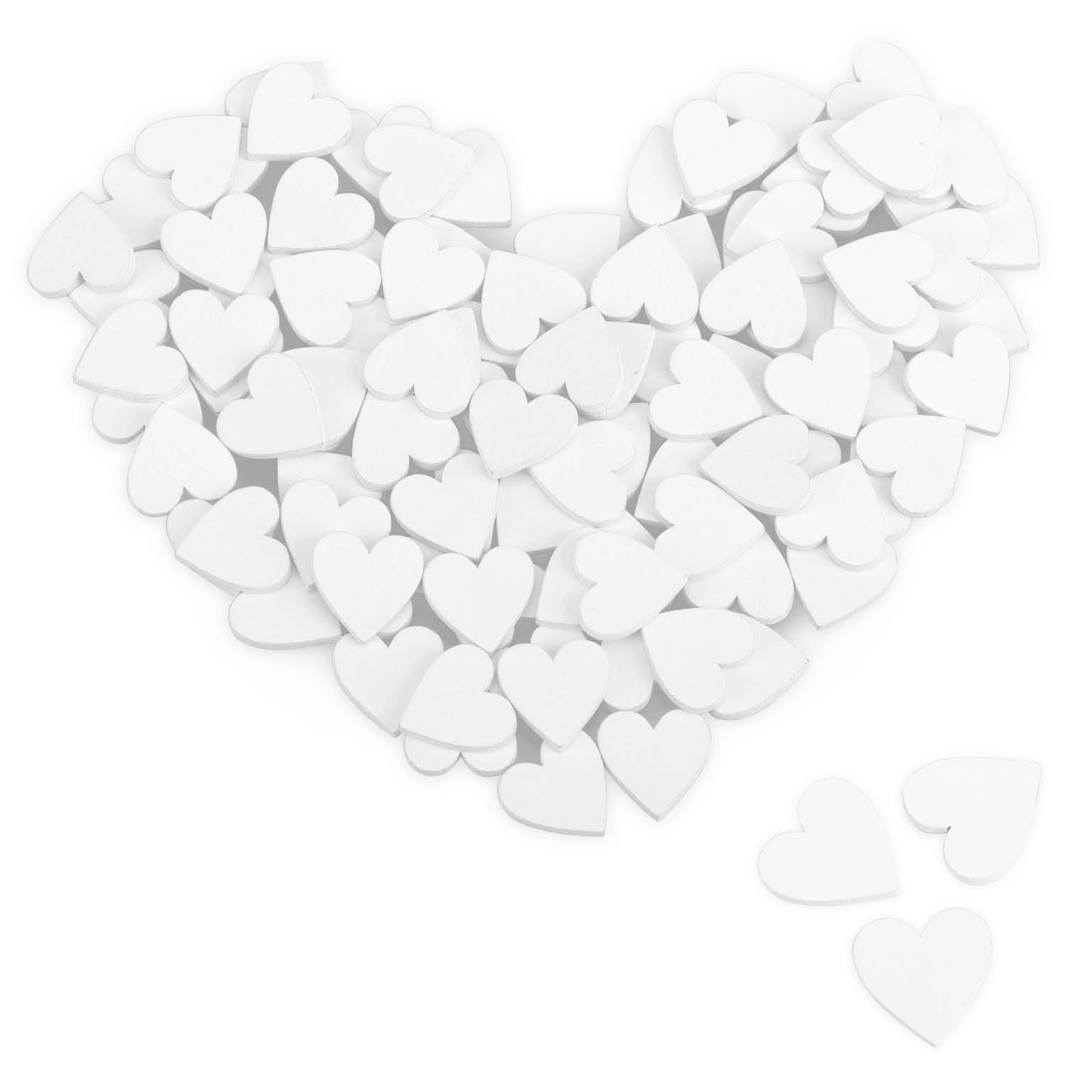COM-FOUR® 100x Heart Scatter Decorations - Small Wooden Hearts in Four Designs - Wooden Hearts for Table Decorations in Spring, at Easter, at Weddings (Hearts/White - 100 Pieces)