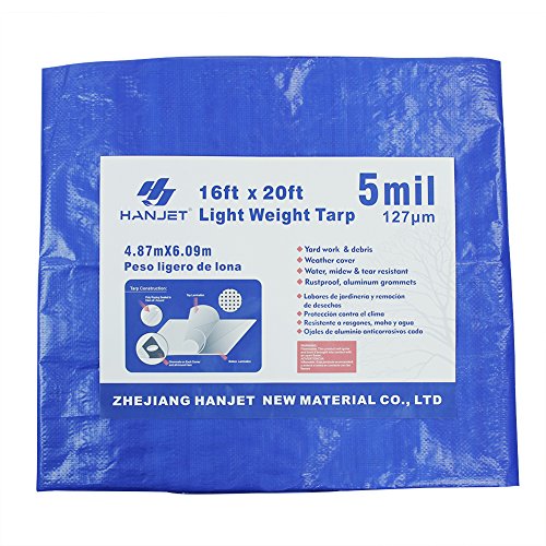 Outdoor Heavy Duty Tarp Hanjet 16' x 20' 5-mil Thick Blue Tarps Boat Tarps Covers Camping Tent Shelter