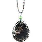 Guptue Natural moss agate pendant necklace Women Men Adults round lucky coin agate pendant