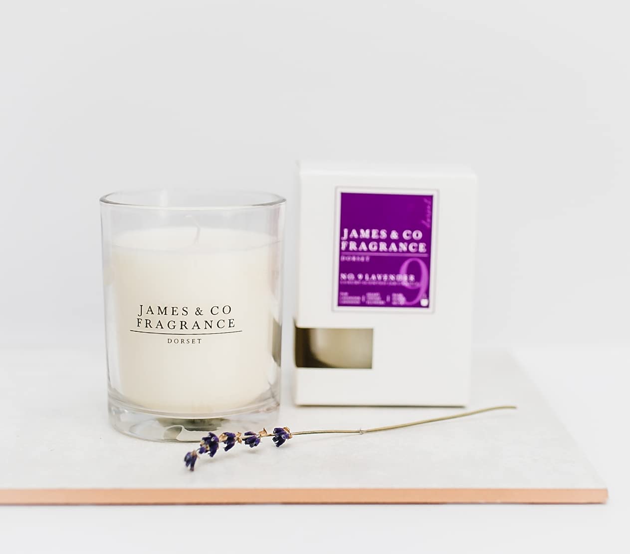 James & Co No.9 Lavender (Lavender & Rose) 9oz Natural Scented Glass Candle - Up to 35 Hours Burn Time